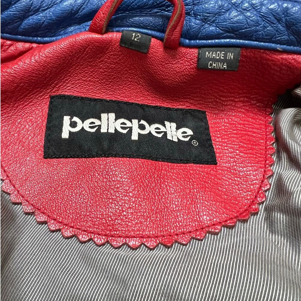 Vintage Pelle Pelle Red Blue Leather Varsity Jacket Hip Hop Streetwear Size 12 - Picture 10 of 16